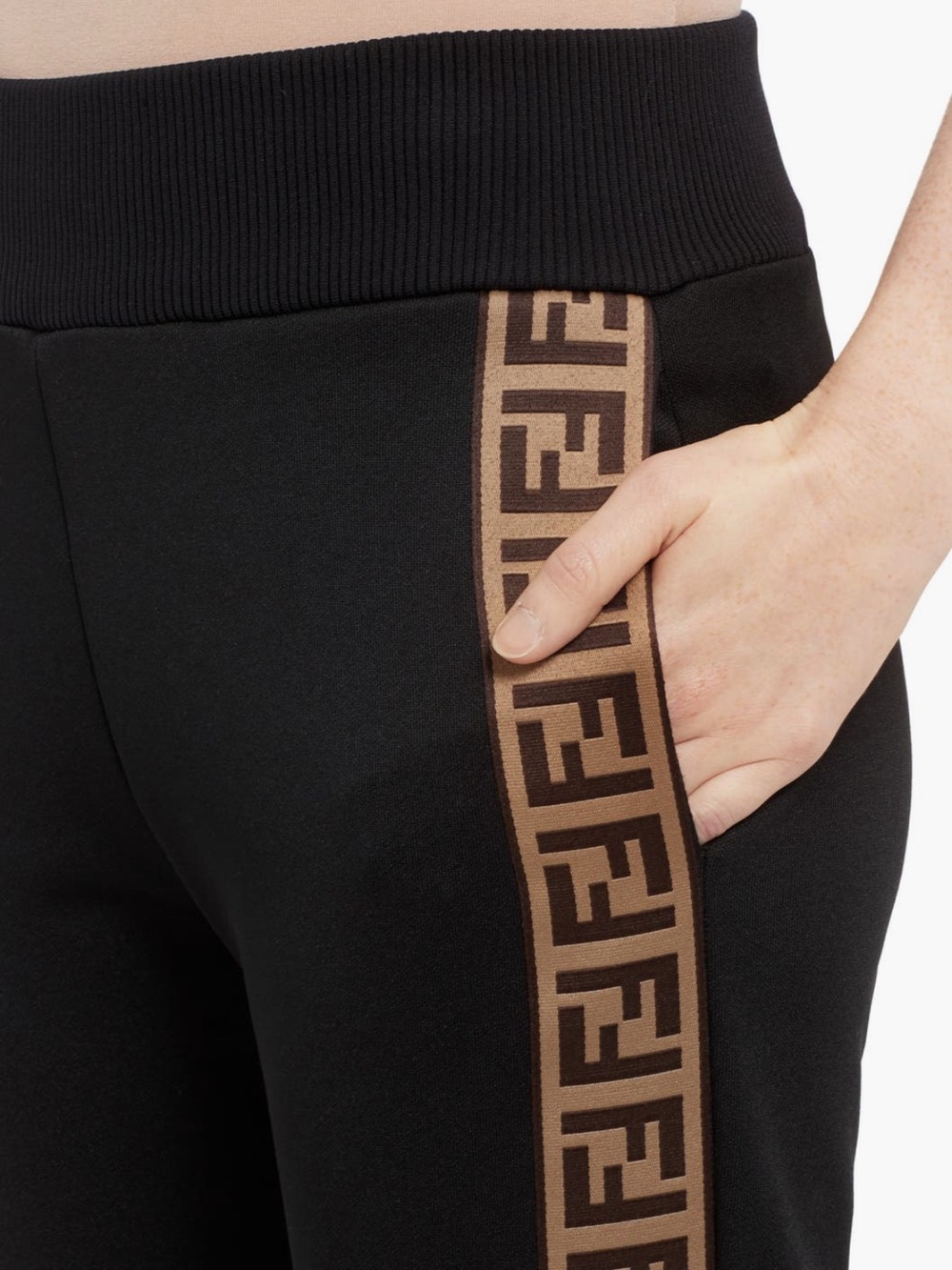Fendi Black Track Pants with Brown FF Logo Tape